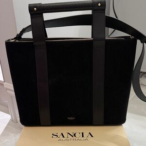 SANCIA Black Suede & Leather Satchel